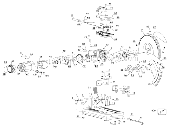 Page A Diagram and Parts List for GR870 Type 1 Black and Decker Chop Saw